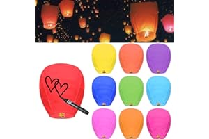 ZOKABOC 10 Packs Chinese Sky Lanterns to Release in Sky, Multi-Colour, Fire Resistant Paper Lantern for Memorial, Premium Quality ECO Friendly Biodegradable Flying Lanterns for Parties Supplies and Festivals