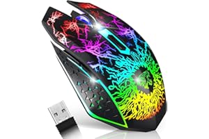VEGCOO Souris de Jeu sans Fil, Souris de Jeu Rechargeable, Souris Optique silencieuse avec récepteur USB 2,4 G, 3 Niveaux DPI, 7 Boutons, lumières LED 7 Couleurs pour PC/Mac Gamer