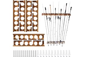 BONJUME Support De Canne à Pêche, 3 Paires Supports De Canne à Pêche En Bois Pour 18 Cannes Support De Rangement Pour Garage Magasin Maison Montage Mural Ou Au Plafond