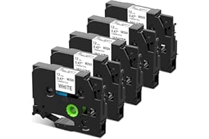 Nastro Etichette Wonfoucs Compatibile con Brother P-touch TZe231 Nastro Laminato TZ Tape 12mm 0.47 Nero su Bianco per Brother Etichettatrice P Touch H100LB H107B 1000 P300BT H110 H105 H100R Cube, 5Pz