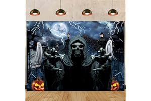 TENCOW Toile de fond pour fête d'Halloween - Horreur - Crâne - Fantôme - Monstre effrayant - Nuit sombre - Cimetière - Décoration de fête d'Halloween - Bannière d'accessoires photo (210 x 150 cm)