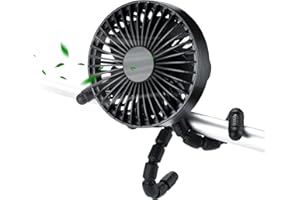 DISDARKDAY Ventilateur Portable, ventilateur de poussette Clip de trépied flexible sur ventilateur, ventilateur de bureau ultra silencieux rechargeable de type C 1800mAh pour siège de voiture berceau vélo（noir）