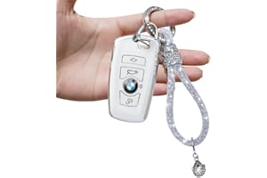 Yumzeco Car Key Case Compatible with B_MW with Bling Diamonds Keychain,4 Buttons Key Fob Case for 1 2 3 4 5 6 7 X3 X4 M2 M3 M4 M5 M6 Series,TPU Silicone Key Case Cover BMW Keyless Key Protector-White