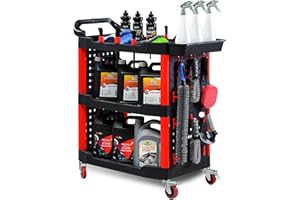 MLIJZARD Montagewagen Werkstattwagen mit 24 Hakenset 4 Lenkrollen, 3 Etagen 68x48x97.5cm Tragkraft 200Kg Werkzeugwagen Schiebewagen Servicewagen, Transportwagen Rollwagen Werkstatt für Garage Lager