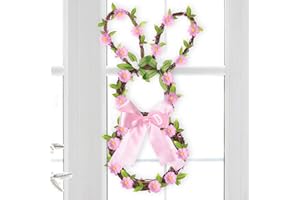 Timiyou Türkranz Ostern, Osterhase Kranz mit Schleifen, 43 cm Höhe Weidenkranz, Osterkranz Haustür für Fensterdeko, Wanddeko, Frühling Ostern Deko,Türkranz Hase für Osterdeko