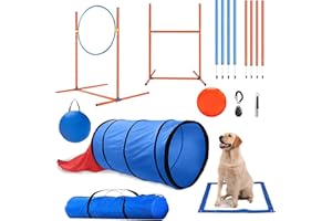 Kvittra Dog Agility Equipment, Pet Puppy Agility Training Starter Kit Obstacle Courses Outdoor Games Including Dog Tunnel, High Jumps, Jumping Ring, Square Pause Box
