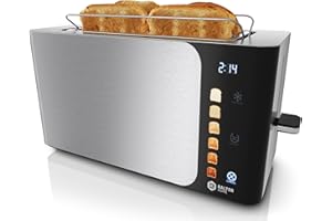 Balter Toaster 4 Scheiben, Touch Bedienung, Langschlitz, Edelstahl, Brötchenaufsatz, LCD Display Langschlitztoaster, Auftaufunktion, Brotzentrierung, TS-44