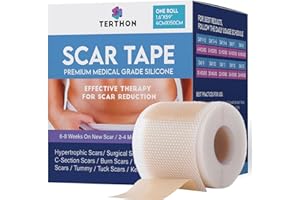 Terthon Silicone Scar Tape: Medical-Grade Silicone Sheets for Surgical, C-Section, Tummy Tuck, and Keloid Scars - Improves Skin Appearance in 6 Weeks (1.6" x 59" Roll, 1.5M)