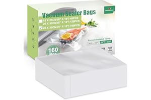 KitchenBoss 160 Bolsas Vacio Alimentos 20x30 cm：Bolsa Gofrada Envasado al Vacio 175 µm, Bolsas de Vacío para Alimentos Sin BPA para Envasadora y Sous Vide