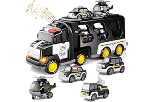 Doloowee Polizei LKW Spielzeug für Kleinkind 3 4 5 6 Jahre alt, 5 in 1 LKW Reibung Power Spielzeug Auto Weihnachten Geburtstagsgeschenke für 3-5 Jahre alte Jungen und Mädchen