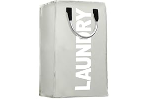 IHOMAGIC Cesto para Ropa Sucia Plegable con Asas Bolsa, Colada para Baño Organizador Lavandería Material 600D Oxford, Resistente Portátil de Viaje para Cocina, Dormitorio, Hotel, Capacidad 40L, Gris