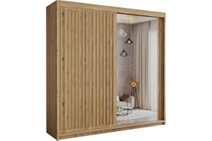SLIDING WARDROBE 4U Burg Modern Free Standing Stylish Sliding Mirror Door Wardrobe and 3 Sizes (Oak, 150cm)