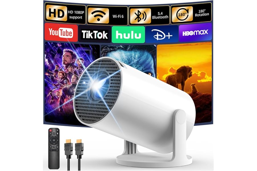 [Built-in Apps & 2026 Upgraded] Yoton Mini Projector for Bedroom with WiFi and Bluetooth, Y4 Portable Projector Support 4K 1080P, Auto Keystone 180° Rotatable, Compatible with HDMI/USB/PC/Phone