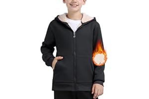 MoFiz Sweat à Capuche Zippé Garçon Veste en Polaire d'hiver Manteau Chaud Épais Doublure Hoodie pour Enfants 6-18 Ans