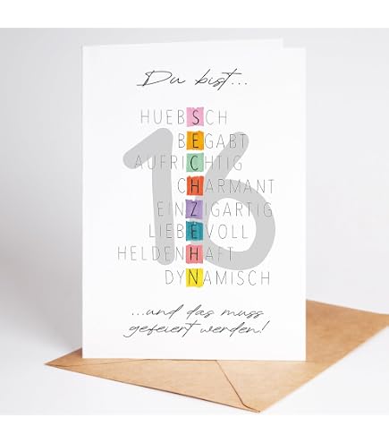 WBdesignz 16. Geburtstagskarte – Elegantes Design Mit Schwarz-goldenen Ballons, DIN A6 Inkl. Umschlag