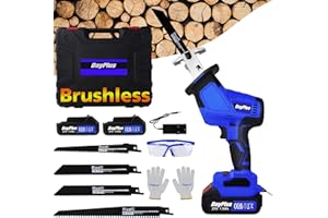 7Sevenjokers Reciprocating Saw, Brushless, 21V, 680W, 0-1900SPM, 2 Pack 1.5Ah Batteries, 4 Blades (191mm) for Wood, PVC Pipe, Metal