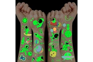 SUPRELUCK Weltraum Kinder Tattoo, 12 Blätter Leucht Tattoos Adventskalender Füllung Kinder, Kindertattoos Hautfreundlich für Weltraum Mitgebsel Kindergeburtstag Kleine Weihnachtsgeschenke für Adventskalender