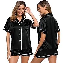 SWOMOG Bijpassende zijden pyjamaset voor het hele gezin Paar Button