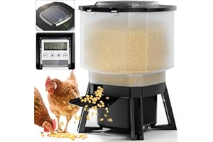 MASTERFUN Mangeoire Poule Automatique Solaire avec Minuterie, 10Kg Mangeoire Poules Anti Nuisible pour Poulets avec Affichage LED, 3 distances de projection, Distributeur Graines Poules pour Canards, Oies