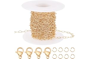 Beebeecraft Cadena de Eslabones de Corazón de Amor de Latón Chapado En Oro de 16.4 Quilates de 18 pie, Cadenas de Cable Soldadas de 3x5x0.5.(118) in con Carrete Abierto, Anillos de Salto