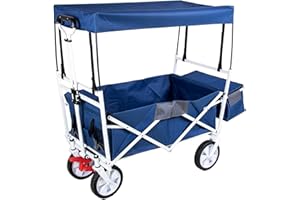TALK-POINT Carro de Mano Plegable con Techo Desmontable, Mango telescópico, 2 Bolsillos de Malla, Bolsa frigorífica, Freno Delantero, neumáticos de Goma sólida y Capacidad de Carga de 100 kg