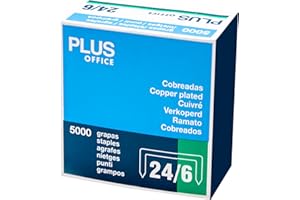 Plus Office- Pack de 5.000 grapas de cobre modelo 22/6-24/6, Grapas Resistentes Cobreadas para Oficina, Hogar, Escuela (5.000 unidades)