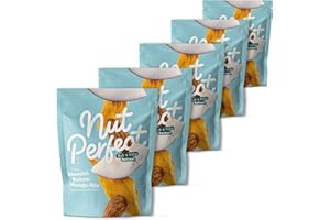 ‎NUT PERFECT BUT A BITE BETTER! Nut Perfect Mandel-Kokos-Mango-Mix, ungesalzen, ungezuckert, vegan, fruchtig-säuerlicher Snack, getrocknete Mango und Kokos mit gerösteten Mandeln, 5 x 100 g