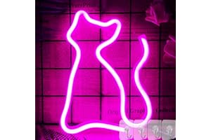 YIVIYAR Cat LED Neon Light Sign Cat Neon Lamp Pink Cat Neon Sign for Bedroom Wall Decor Light Up LED Signs Neon Nigh Light Sign Neon Wall Light Cat Gift for Girls Christmas Birthday Party Home