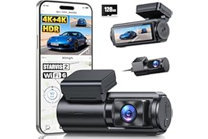 GKU 4K+4K Dash Cam Front and Rear, STARVIS 2 Sensor, 5.8GHz WiFi 6 Up to 20MB/s Download, HDR Night Vision, Dash Camera for Cars with GPS, Voice Control, 24/7 Parking Mode, 128GB Card Included