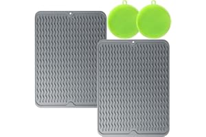 ‎RENDCQIN Abtropfmatte Silikon Abtropfmatte Geschirr - 2 Stück 40 cm x 30 cm Hitzebeständig und rutschfest Geschirr Trockenmatte Dick mit Für die Ablage von Besteck und Geschirr silikonmatte ,Grau Große