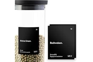 KIVY Etykiety na zapasy samoprzylepne i wodoodporne [140 sztuk] wraz z etykietami do opisywania – etykiety na pojemniki do przechowywania – etykiety kuchenne – etykiety do kuchni XXL czarne