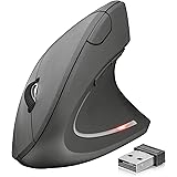 Trust 22879 Verto Wireless Ergonomic Mouse for PC and Laptop, Illuminated, 800-1600 DPI, 6 Buttons, Right Hand Users - Black