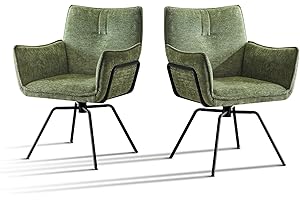 Hellove Akzent-Schreibtischstuhl, Esszimmerstuhl, Drehbarer Samt-Polsterstuhl mit Armlehnen, Mid-Century-Modern Stühle mit Stahlbeinen für Esszimmer, Küche, Wohnzimmer,Grün, 2er-Set