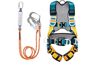 TRIWIND Safety Harness for working at height, 5 Point Full Body Fall Arrest Safety Harness with Buckle Design, Safety Harness Kits with 2 2m Lanyard & 2 Hook, for Rescue Aerial Work
