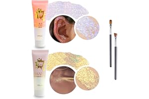 Zelzen Body Glitter Gel, 2 PCS Long-Lasting Powder Paillettes, paillettes sirène visage cheveux ongles, pour mascarade, anniversaire maquillage et DIY Crafts...
