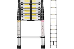 Panana Telescopic Ladder, 3.8m/ 12.5ft Stainless Steel Extension Ladder, Collapsible Portable Loft Ladder with Non-Slip Feet, Adjustable Height Step Ladder for Home Outdoor Use