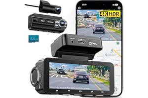 IIWEY D2 Pro Dash Cam Front and Rear 4K, Built-in GPS Speed, 5GHz WiFi, Voice Control, 3.39’’ IPS Screen, Free 64GB SD Card, Super Night Vision, 24H Parking Monitor, Supercapacitor, Type C, WDR
