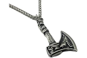 AB Viking Crafts Vikings Edelstahl Anhänger Wikinger Axt Motiv Wolf mit Edelstahl Halskette im Schmuckbeutel