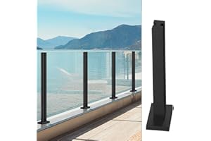 LZMZMQ Poste Para Barandilla Escaleras Vidrio Abrazadera Poste De Paneles Negros Para Piscina, Terraza/patio/pasillo, Valla De Barandilla De Aterrizaje Cuadrada De Acero Inoxidable De 5x5 Cm, Para El Kit De