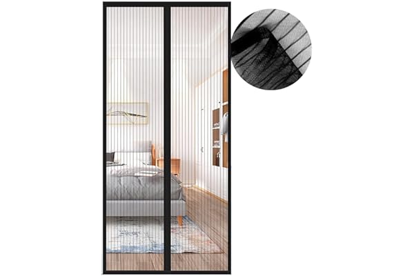 Cortina Mosquitera Magnética para Puertas, Versión Actualizada 60x190 cm Puerta de Malla Magnética, Negro Cortinas para Puertas Exteriores, Fácil de Instalar y Lejos de Los Mosquitos