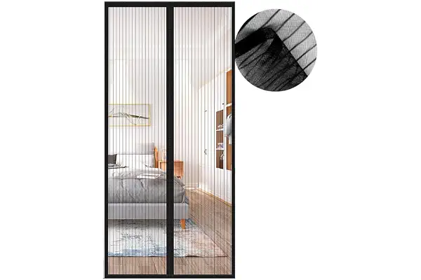 Cortina Mosquitera Magnética para Puertas, Versión Actualizada 145x220 cm Puerta de Malla Magnética, Negro Cortinas para Puertas Exteriores, Fácil de Instalar y Lejos de Los Mosquitos