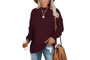 WNEEDU Donna Magliette Maniche Lunghe Felpa Donna Senza Cappuccio Girocollo Oversized Basic Casual T-Shirt Blusa Tops