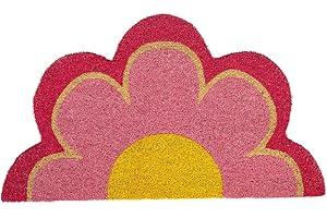 Fisura – Zewnętrzna wycieraczka "kwiat” z kokosa z antypoślizgową podstawą z PVC. Wycieraczka o oryginalnym kształcie. Wycieraczka różowa. Malowana ręcznie. Wymiary: 70 cm x 40 cm.