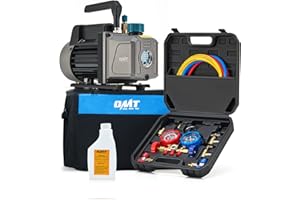 Orion Motor Tech Bomba de Vacío para Aire Acondicionado, 3.5 CFM 1/4 HP Bomba de Vacío para AC y Juego de Manómetros, Bomba de Vacío con Mangueras, Adaptadores y Accesorios para R134a, R12, R22, R502