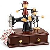 Coverzone Retro Dikiş Makinesi Tasarımlı M&uuml;zik Kutusu, Romantik &Ccedil;ift Fig&uuml;rl&uuml; Vintage Dekoratif Masa&uuml;st&uuml; S&uuml;s, Hediyelik Nostal