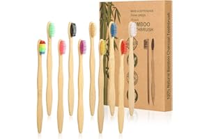 tonyg-p 10 Pack Bamboo Toothbrushes Medium Nylon Bristles Natural Biodegradable Eco-Friendly BPA Free Wooden Toothbrush Set, Assorted Colour