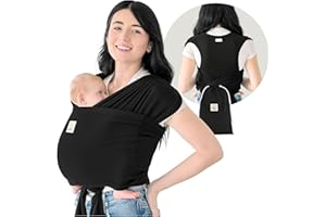 KeaBabies Tragetuch Baby Neugeboren - D-Lite Elastisches Baby Tragetuch Neugeborene, Einfach Anzuziehen Babytrage Neugeborene Ab Geburt, Ring-Trage Babytragetuch Ohne Binden (Trendy Black)