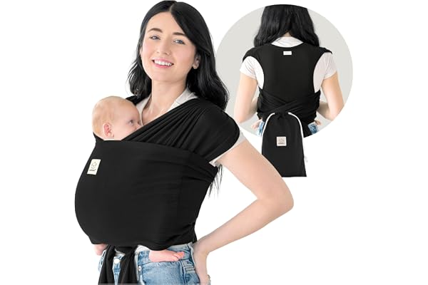 KeaBabies D-Lite Écharpe de portage pour bébé – Facile à porter et réglable, porte-bébé du nouveau-né au tout-petit, porte-bébé à anneau (noir tendance)
