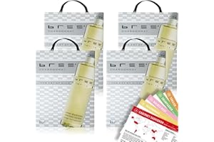‎VINOX Bree Chardonnay, halbtrocken, Bag-in-Box, sortenreines Weinpaket + VINOX Winecards (4x3,0l)