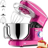 Facelle 2000 W Mixer, Multifunctional Bread Kneader 6.2 L Stainless Steel Bowl, Flat Whisk, Mixer, Splash Guard (Pink)
